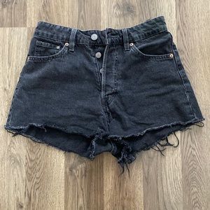H&M black cut off denim button fly shorts